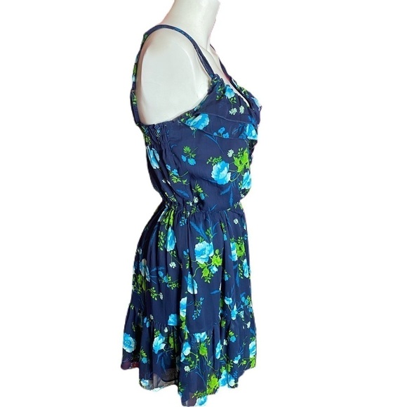 Hollister Pinafore Dress Flower Pattern Blue Green - Picture 5 of 10